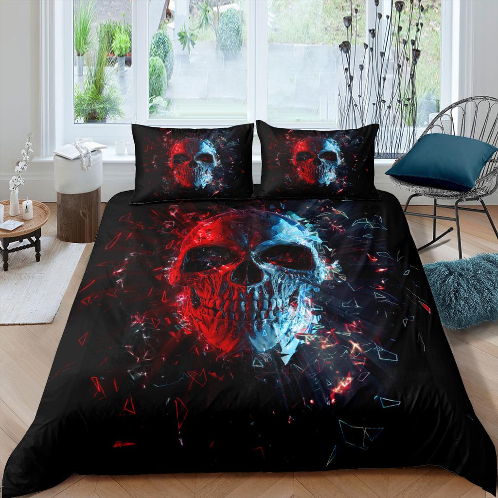 3D Skull Head Bedding Set Terror Pattern Quilt Cover Pillow Case 2 or 3 Pieces DE135 * 2 Halloween Extra Large Soft Home Decoration