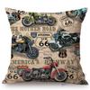 Classic Us Route 66 Vintage Motorcycle Poster Art Home Decorative Pillow Cover Retro American Style Cotton Linen Cushion Covers