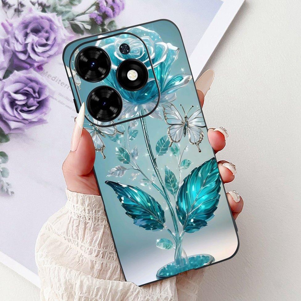 Для Tecno Spark Go 2024 BG6 Задняя крышка Для Tecno Spark Go 2024 Чехол Модный Роскошный Цветы Милый Мультяшный Кот Ударопрочный Силиконовый