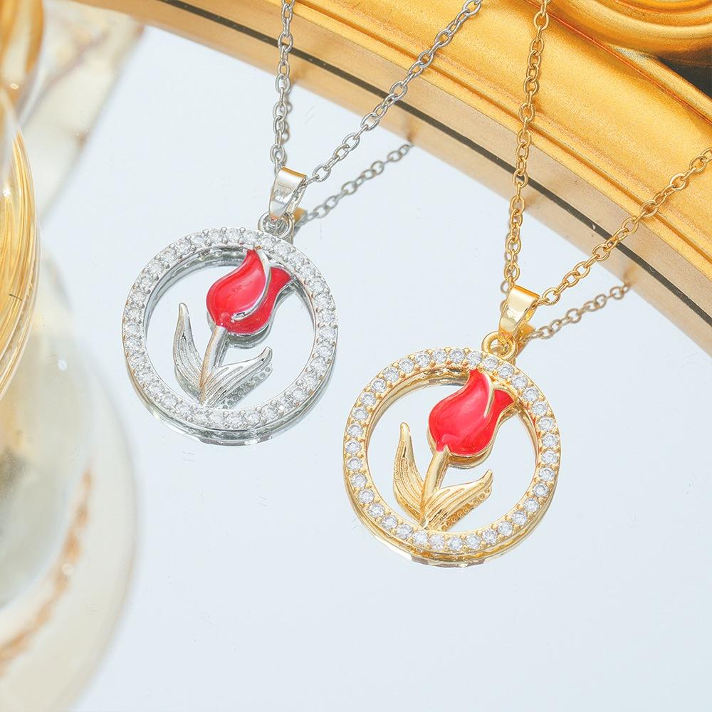 Plant Female Crystal White Zircon Stone Flower Skeleton Pendant Necklace Vintage Gold Silver Color Wedding Jewelry For Women