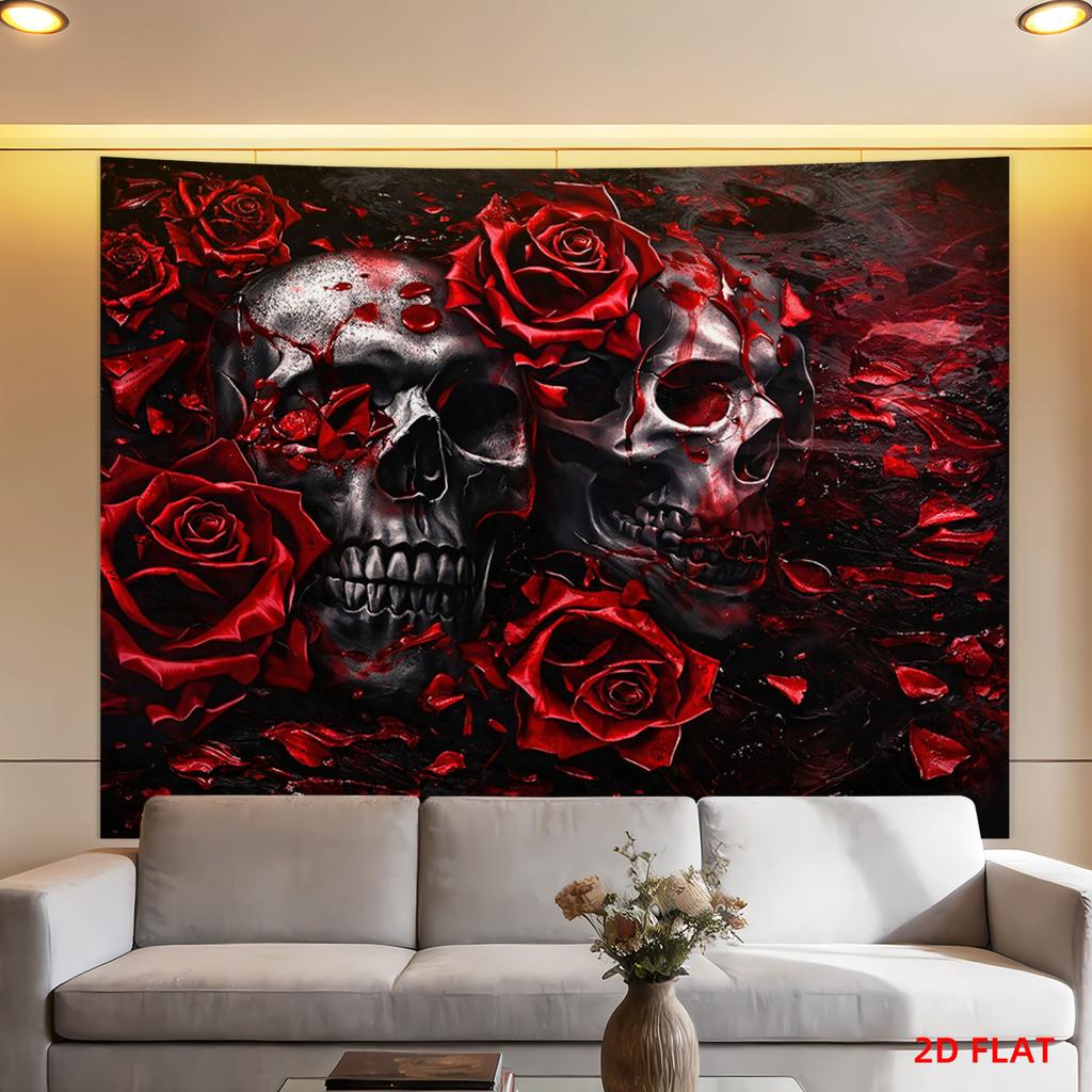 2D Flat 2D Flat Print 1 Large Size/ Pattern Tapestry Skeleton Roses Red Room Wall Decor For Living Room Office Party Decor