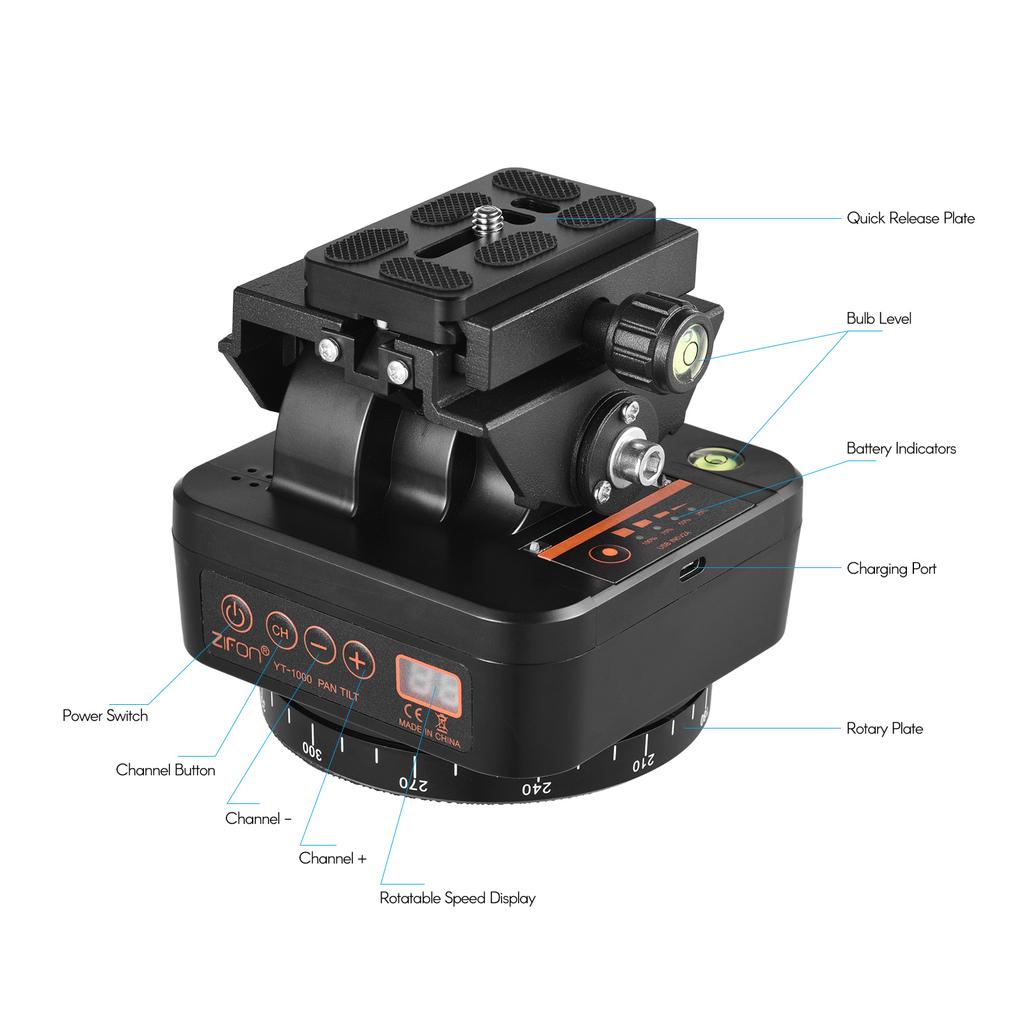 ZIFON YT-1000 2.4G Wireless Control Automatic Tripod Head 360 Degrees Rotatable Motorized Panoramic Head