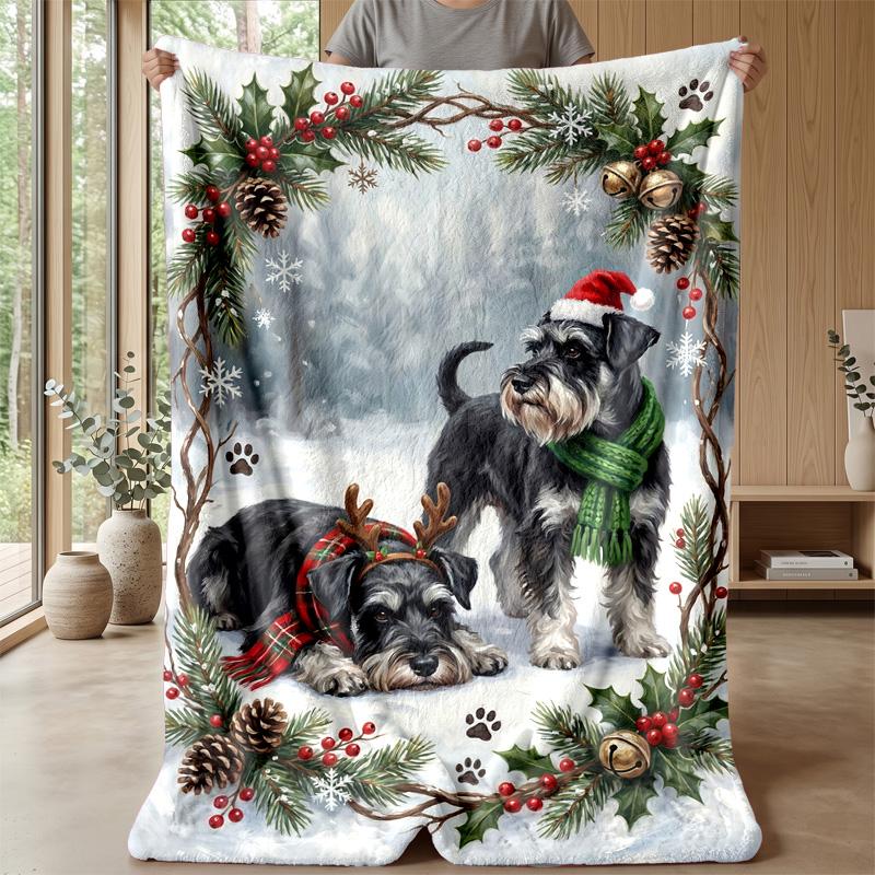 Winter Christmas Dogs Theme blanket Lightweight Warm Flannel Blanket Decorative Throw Blanket for Home Decoration