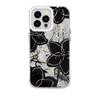 Upgraded Glitter Silver Case Black Flowers Floral Printed Protective Shell Shockproof Full Back Cover for iPhone Samsung
