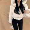 Furry Cropped Faux Fur Coats and Jackets Women Fluffy Top Coat with Hooded Winter Fur Short Jacket