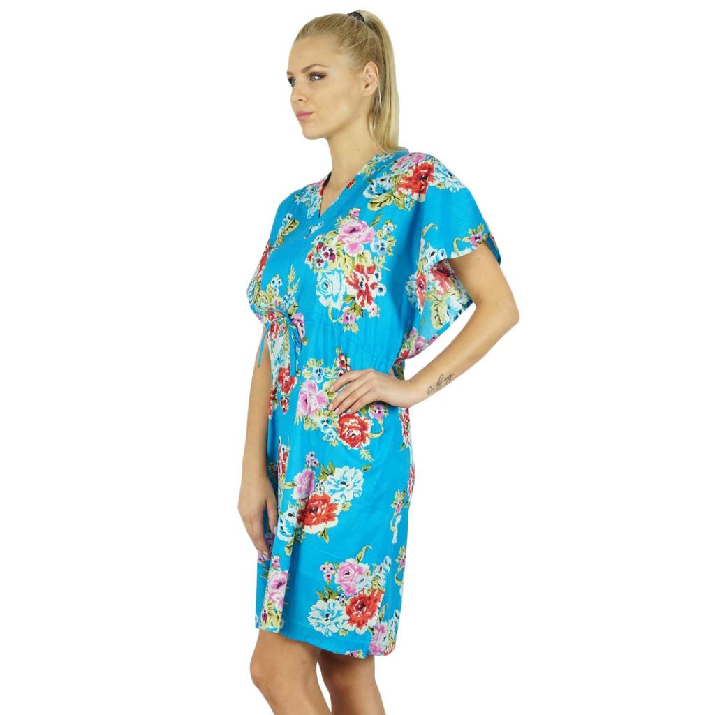Bimba Женский хлопковый кафтан для подружки невесты, короткий синий цветочный кафтан