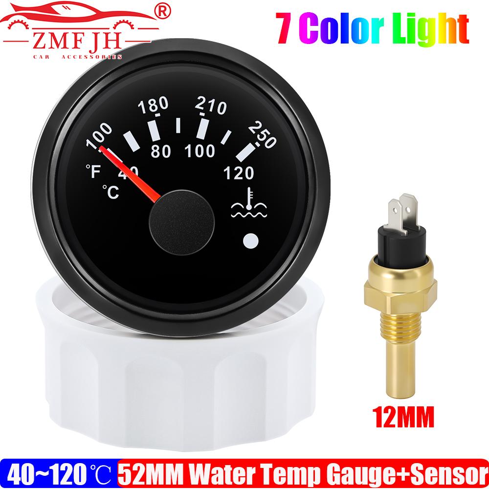 7 Color LED 52MM Water Temperature Gauge + Water Temp Sensor 12MM,14MM,16MM,17MM,21MM for Marine Boat Yacht Car Flash Warning