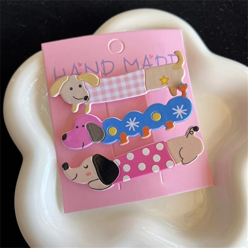 3pcs/set Puppy Cat Barrettes Acrylic Cute Animals Geometric Hair Clips Hairpin Side Pins Women Hair Accessories