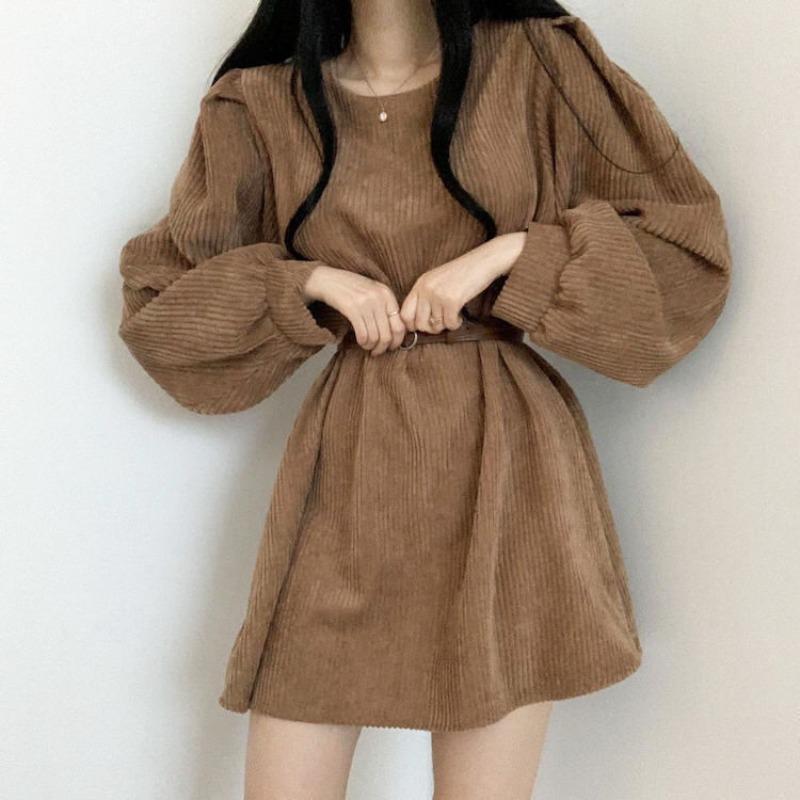 Весенние и осенние женские темпераментные платья Pure Desire Wind French Design Sense Niche Corduroy