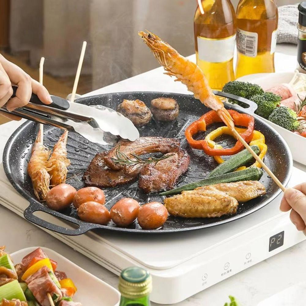 Thick Korean Barbecue Pan Non-Stick BBQ Grill Pan Portable Roasting Grill Tray Outdoor Barbecue