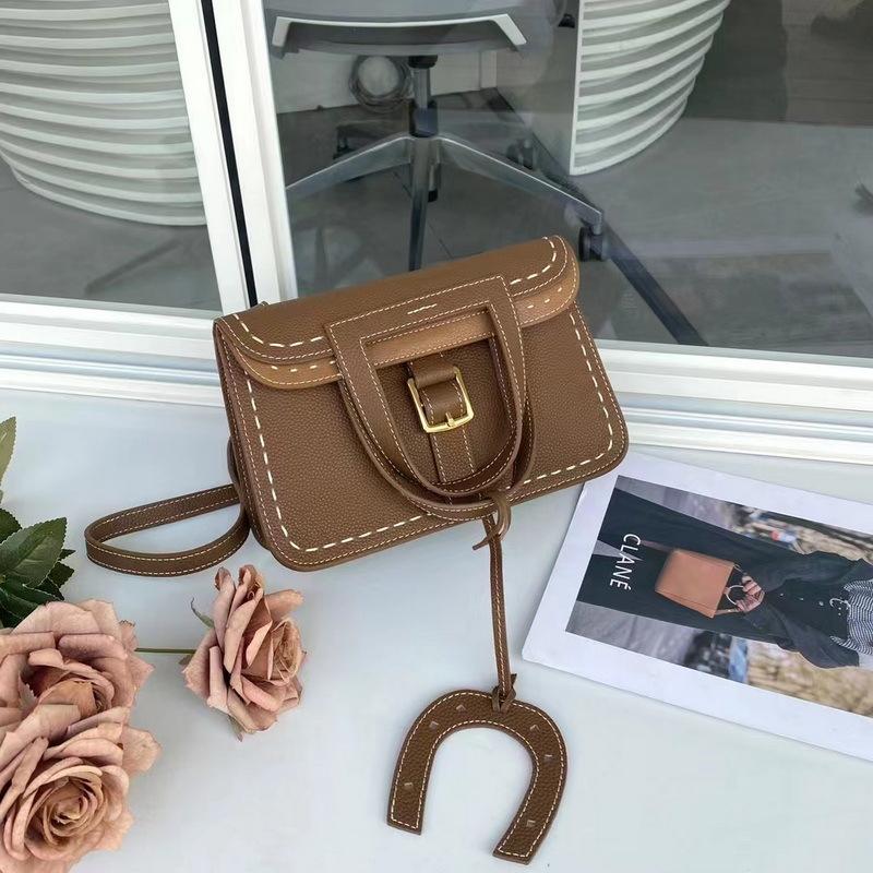 Новая сумка-подкова из кожи Togo с рисунком личи, сшитая вручную грубой нитью, ручная женская сумка через плечо из кожи