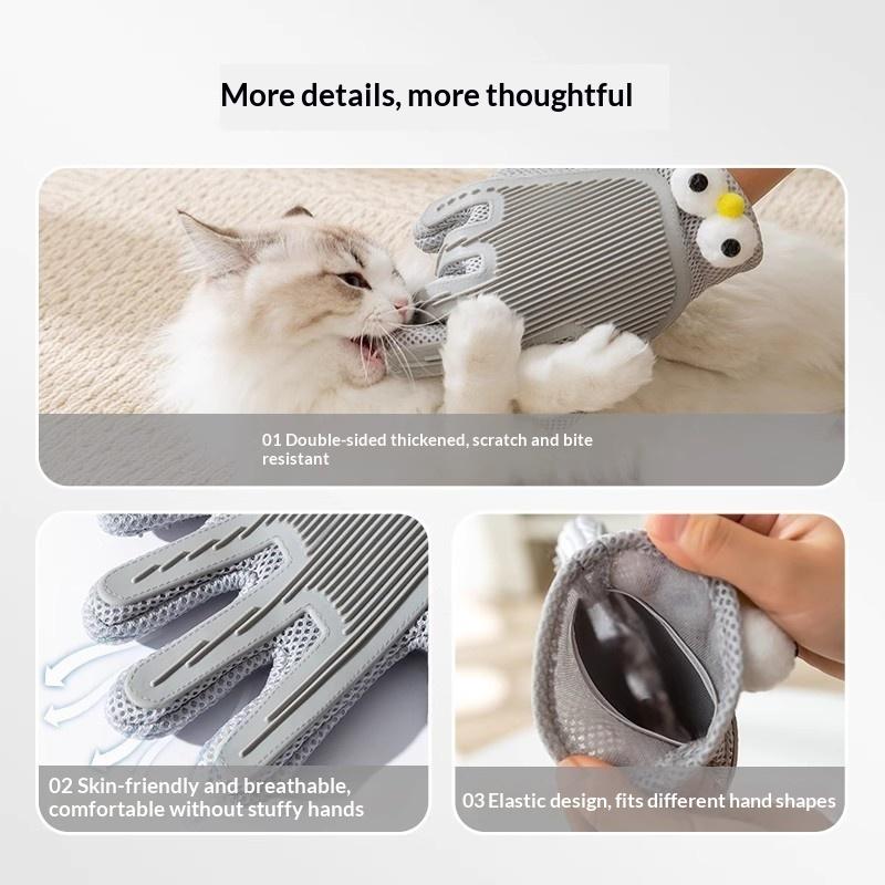 Pet cleaning gloves, cat hair combs, petting brushes for removing loose fur, dog bathing supplies and other pet products