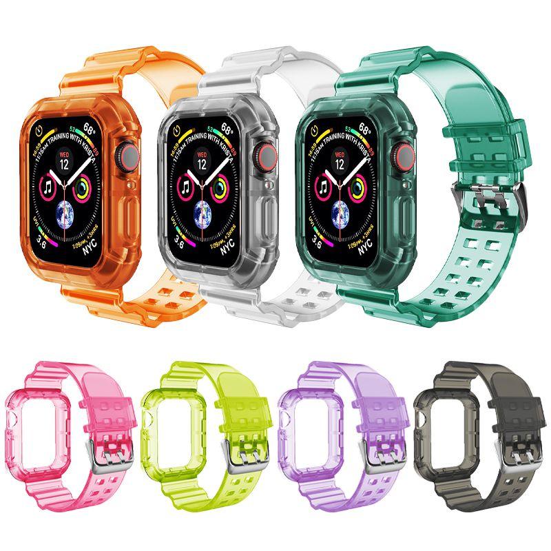 Прозрачный спортивный ремешок из ТПУ для Apple Watch Series 1/2/3/4/5/6/7/se Регулируемый и с точными вырезами