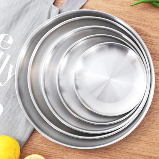 Cleaner Products Stainless Steel Matte Round Dining Plate Tableware Dessert Pizza Dish Fruit Tray