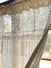 1pc Linen Lace Cafe Curtain, Rod Pocket Hollow Crochet Half Curtain, Rustic Farmhouse Short Window Valance for Kitchen Cabinet D