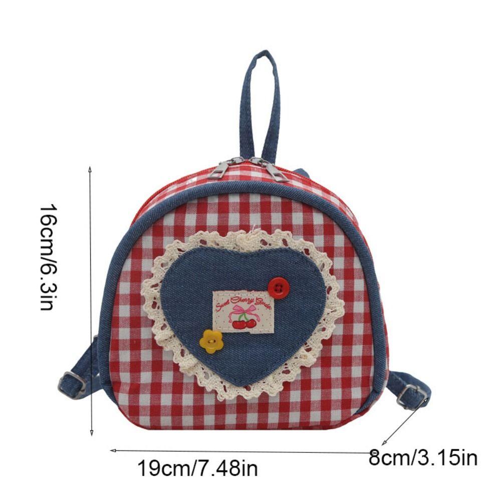 Cloth Denim Shoulders Bag Mini Knapsack Lovely Lattice Backpack  Outdoor