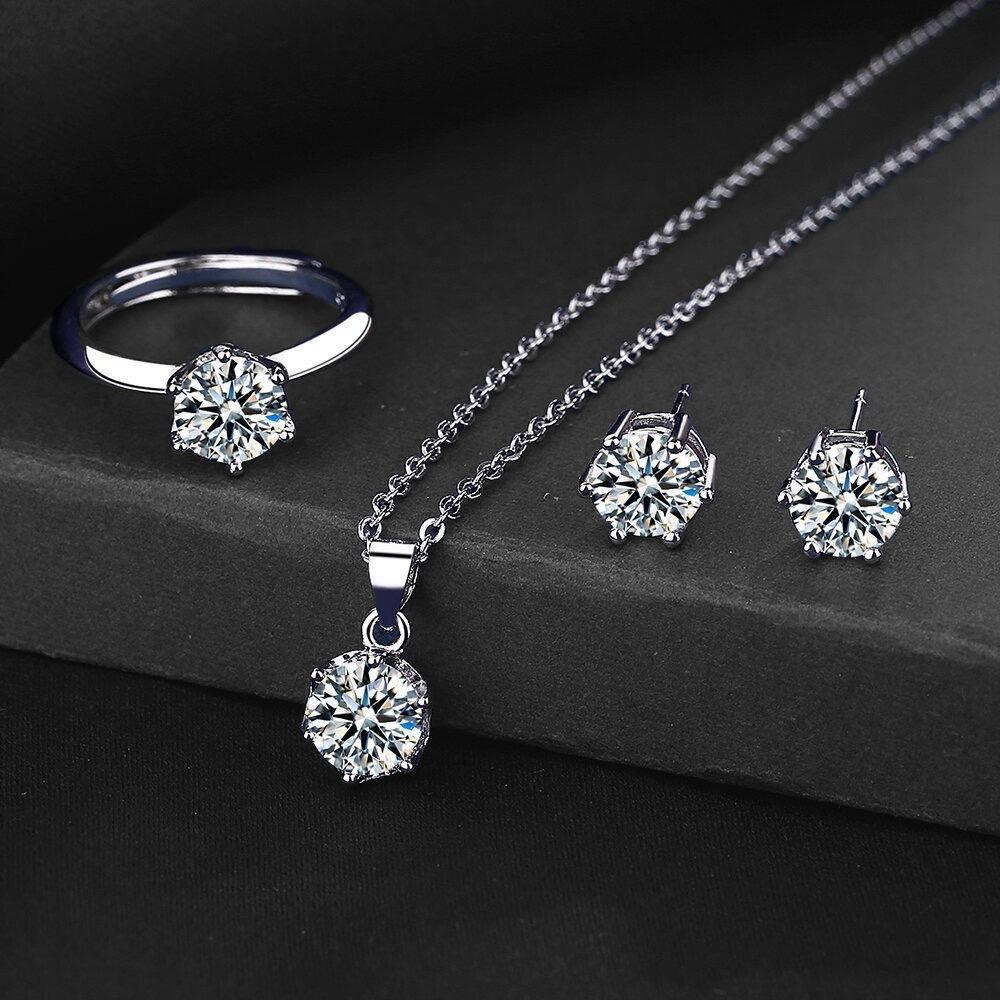 Classic Zircon Jewelry Set: Necklace, Earrings & Ring