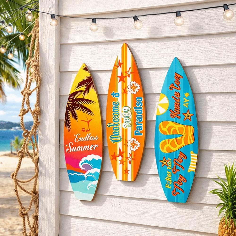 Retro Beach Surfboard Decor Colorful Wooden Surfboard Sign Funny Surfboard Ornaments Summer Home