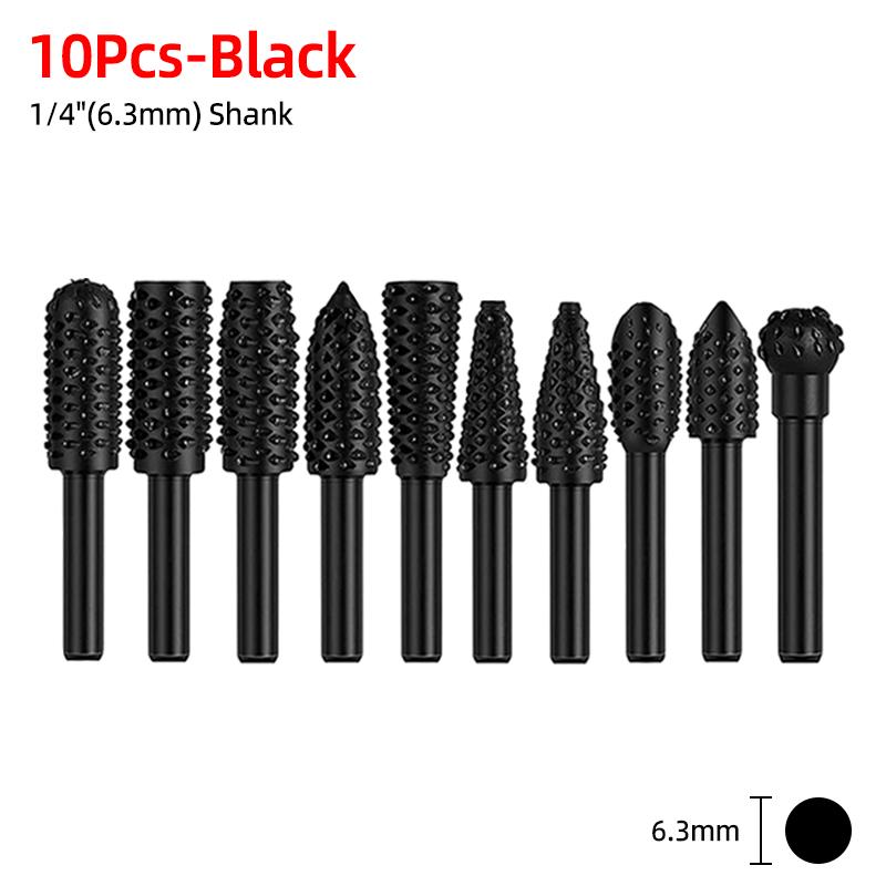 Rotary Rasp File 1/4" Round Shank Woodworking Milling Cutter Burr Drill Bit Set Wood Drilling Carving Deburring Grooving Tools