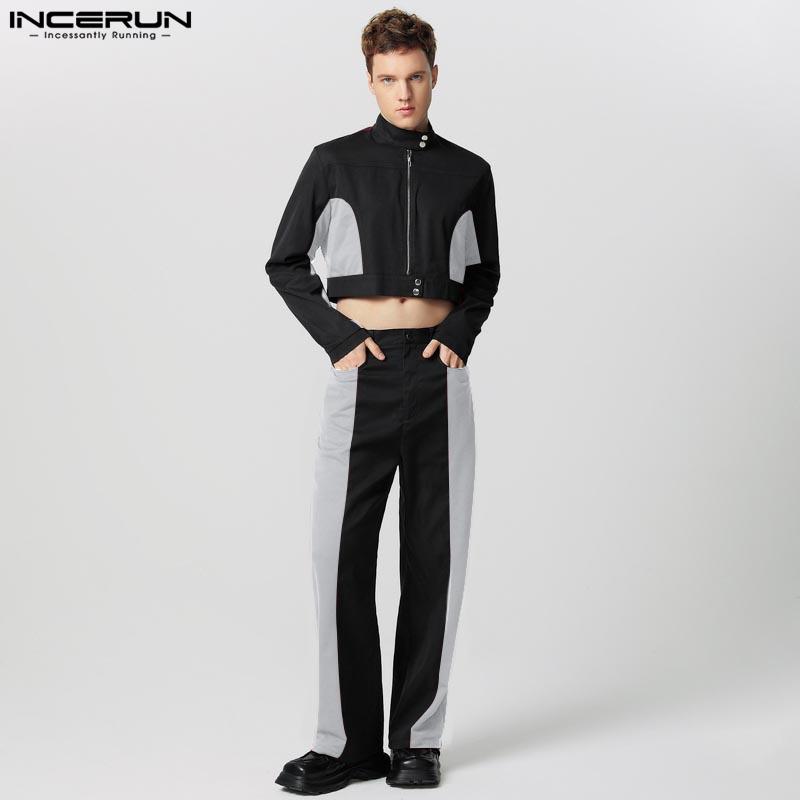 INCERUN Комплекты из двух предметов: мужские укороченные топы с коротким рукавом и длинные повседневные брюки, комплекты карго