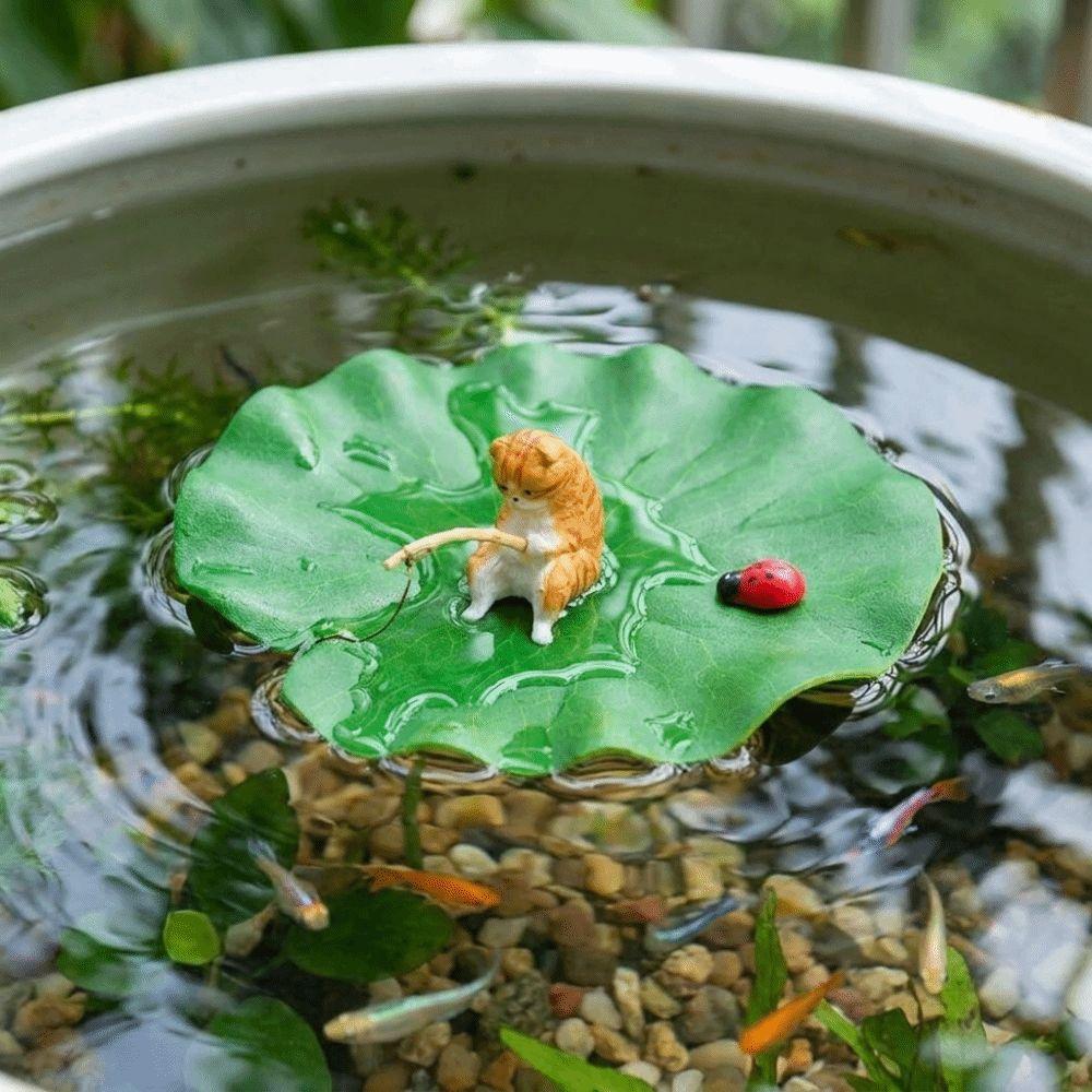 Lotus Leaf Floating Cat Fishing Miniature Cat Fishing Model Aquarium Landscaping Aquatic Pet Tank