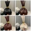 Solid color PU Leather Clutch Bag Side Zipper Pleated Bucket Bag Retro Party Evening Bag  Daily