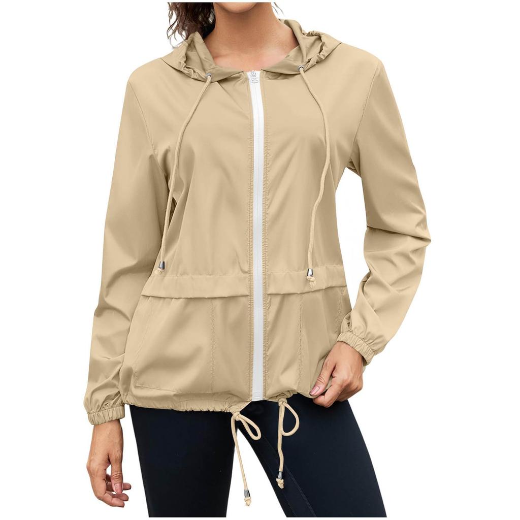 Women's Fashion Solid Color Zipper Hoodie Outdoor Hiking Rainproof Jacket