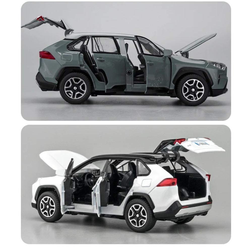 1/32 Toyota RAV4 SUV 2023 Литая металлическая модель автомобиля Звук и свет Оттяжка Детская игрушка Коллекционные предметы Подарок на день рождения