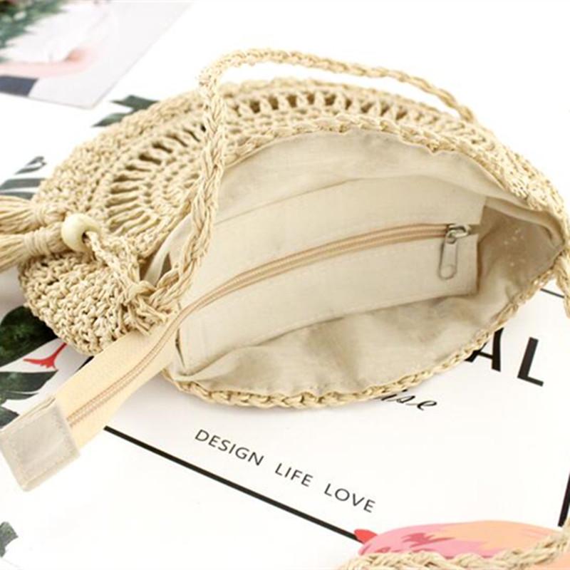 Yogodlns Round Soft Paper Rope Shoulder Bag Tassel Handmade Crossbody Bags Straw Bag Circle