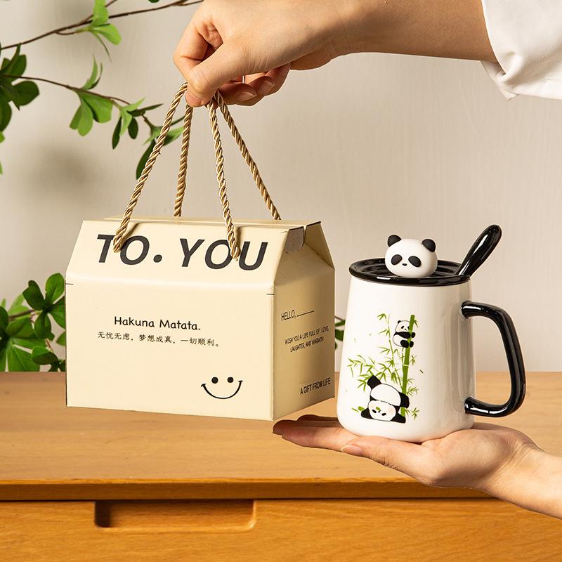 Souvenir gift box creative practical cup new cute panda ceramic mug couple water cup household