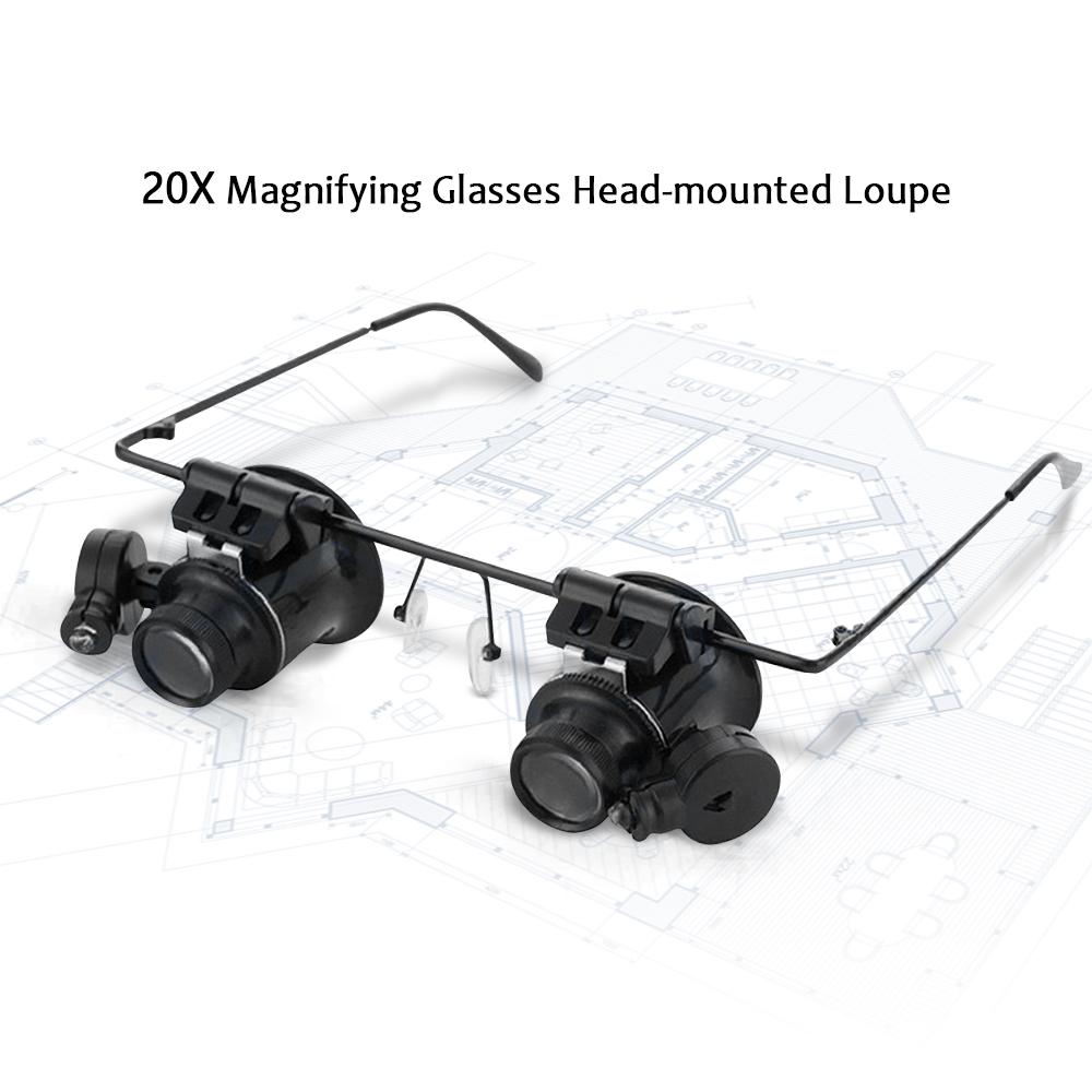 20X Magnifying Glasses Head Loupe LED Light Head-mounted Magnifier Hands- Repairing for Clock Watch Electronic Instrument
