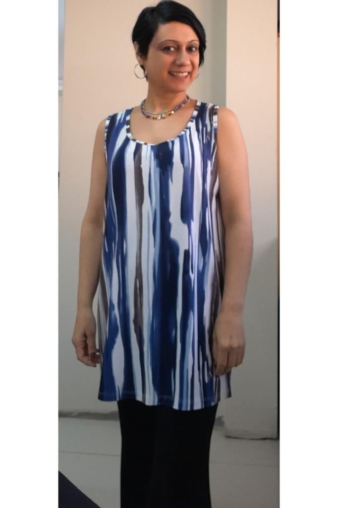 Women's Style Big Size T-Shirt Blue And White Colored Thick Strap Combed Cotton Viscose T-Shirt