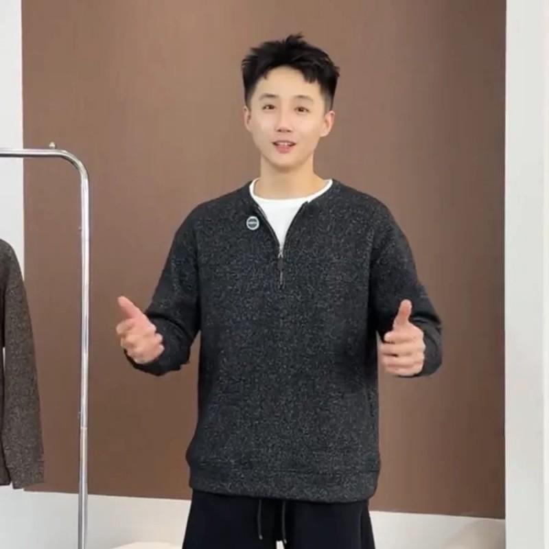 Mens Loose Minimalist Sweatshirt Half-Zip Pullover Casual Trendy Top Fall Winter