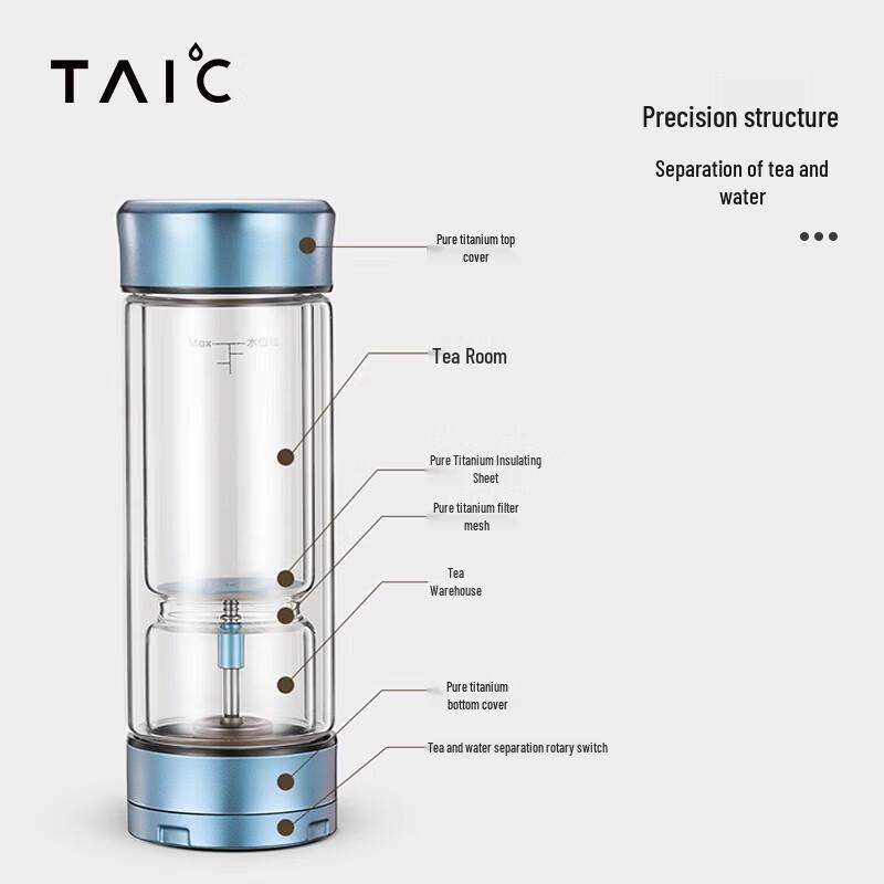 TAIC Бутылка для чая с двойной стенкой и ситечком, крышка из чистого титана