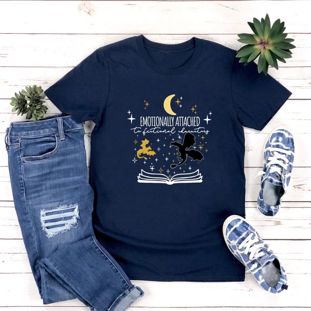Emotionally Attached To Fictional Characters Tshirt Fourth Wing T Shirts Unisex Graphic T Shirts Short Sleeve Book Lover Shirt