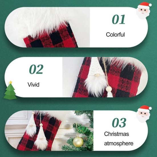 1шт Рождественский чулок Красный Черный Клетчатый Безликий Гном Кисточкой Белый Плюшевый Топ Многоразовый Рождественская Елка Подвесной Носок Подарочный Мешок Подвеска Праздничное Украшение
