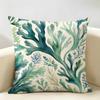 Green And Blue Coral Leaves Cushion Cover Natural Linen Organic Fabric Double-Sided Printing Breathable Perfect For Home Decor