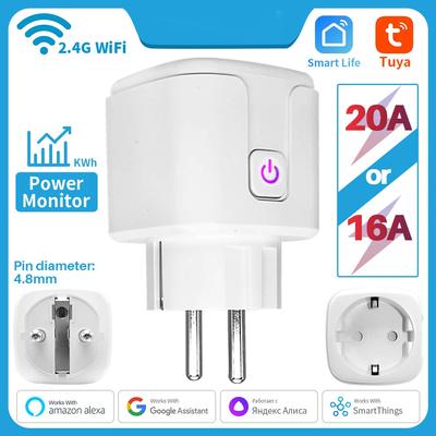 Умная розетка Wi-Fi 16A/20A, умная розетка европейского стандарта с монитором мощности, таймером, умной поддержкой жизни, Alexa, Google Home, Yandex SmartThings