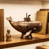 Научно-фантастическая настольная статуэтка, винтажная скульптура механического кита, статуэтка в стиле ретрофутуризма и стимпанка, модель с заклепками, фигурки под бронзу из смолы