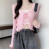 Summer Lace Cropped Sunscreen Cardigans Women New Basics Slim Lace-up Long Sleeve Thin See Through Knitted Tops 4 Colors
