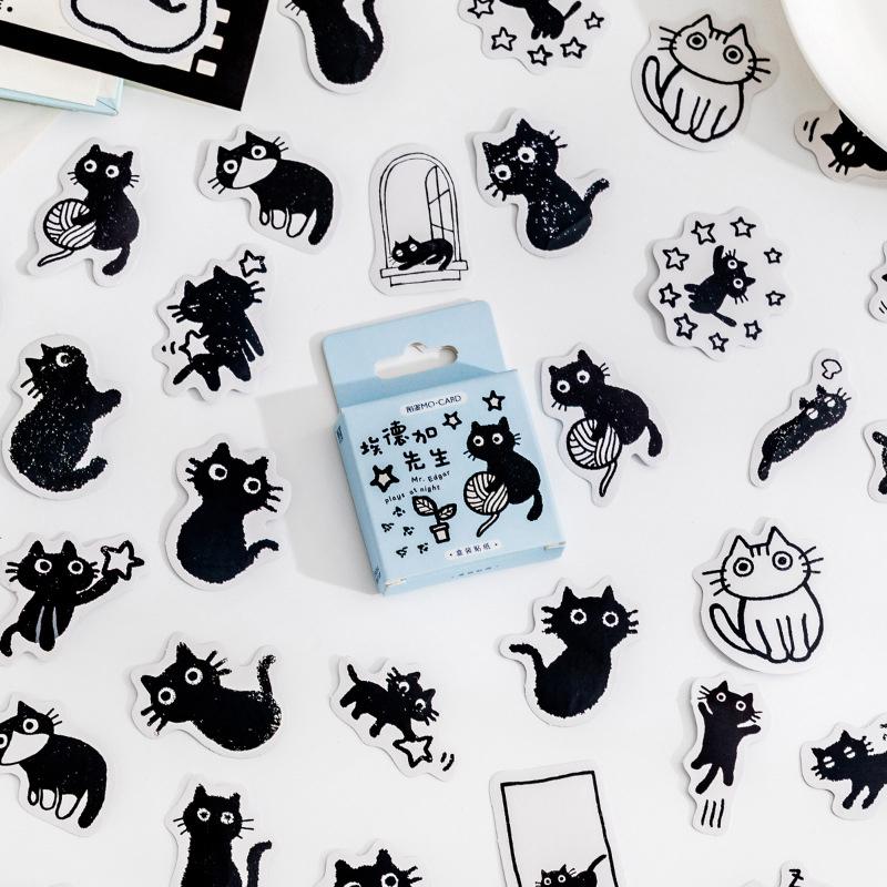 45 Pcs Black Cat Theme Stickers Decoration Kawaii Cute Cats Stickers Self-adhesive Scrapbooking Stickers For Laptop Planners