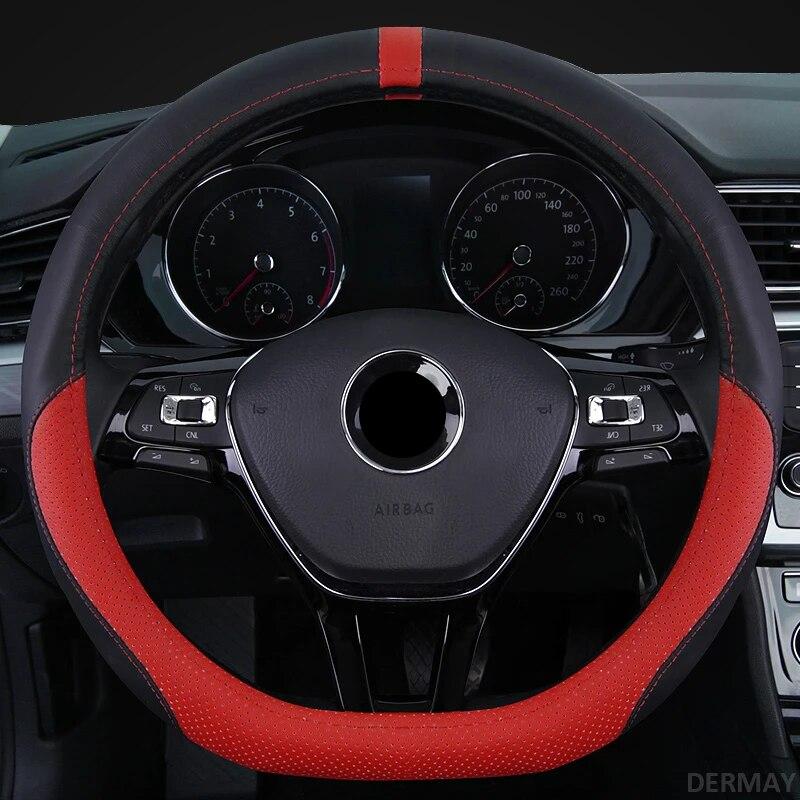 Спортивный чехол на руль DERMAY D Shape из натуральной кожи для VW Scirocco 2009 2010 2011 2013 2014 2015 2016