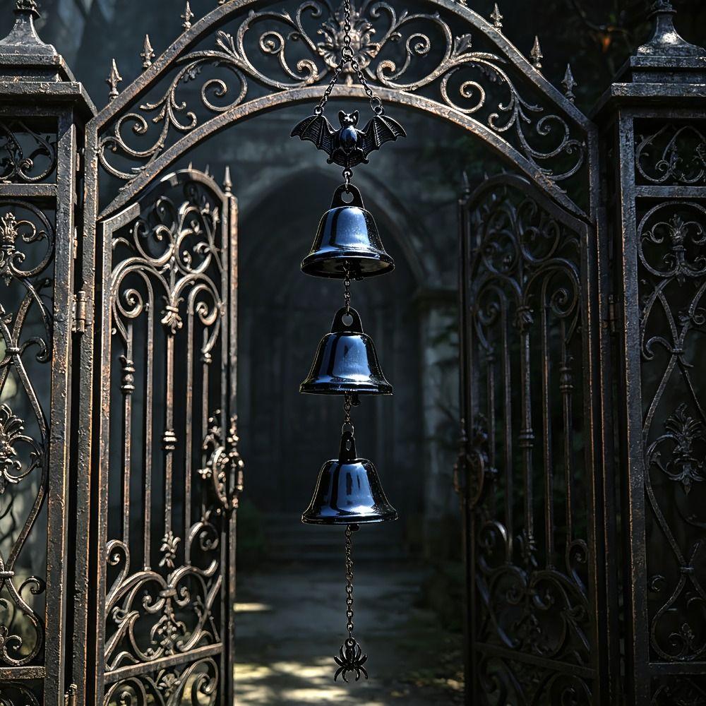 Hanging Ornament Bat Wind Chime Metal Bells Bat Spider Pendant Halloween Wind Chime Outdoor