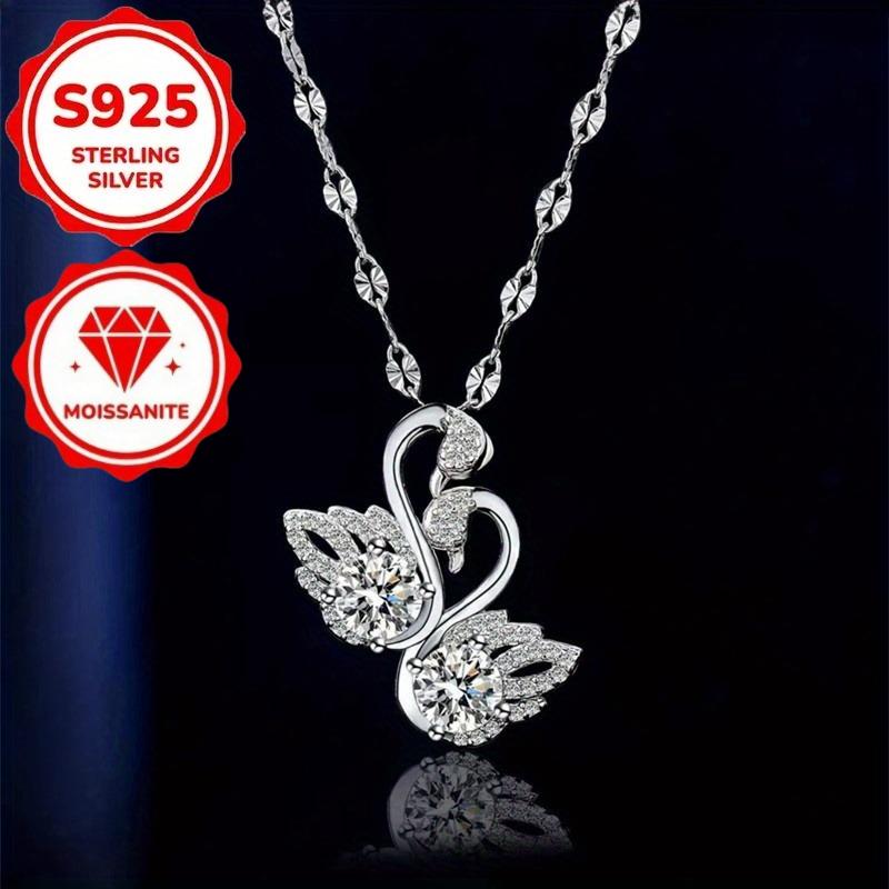 Luxurious necklace featuring a double geese design S925Pure silver pendant inlaid with sparkling moissanite It is an ideal choice for banquets,