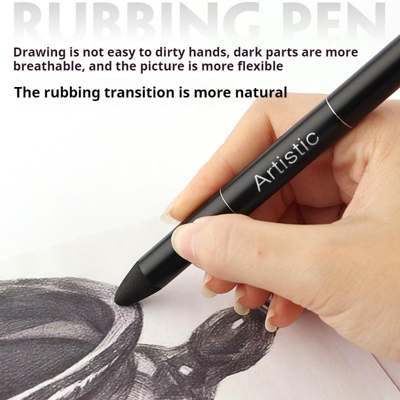 2Pcs Artist Blending Sponge Pen Set Double Headed Rubbing Brush Reusable Dual Tip Sketching Wipe Pen Drawing Art Blenders Tools