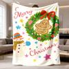 2026 Latest Flannel Blanket Festive Wreath & Gingerbread for Man Plaid Flannel Blanket Lightweight, WrinkleResistant, Durable Polyester, Perfect for C