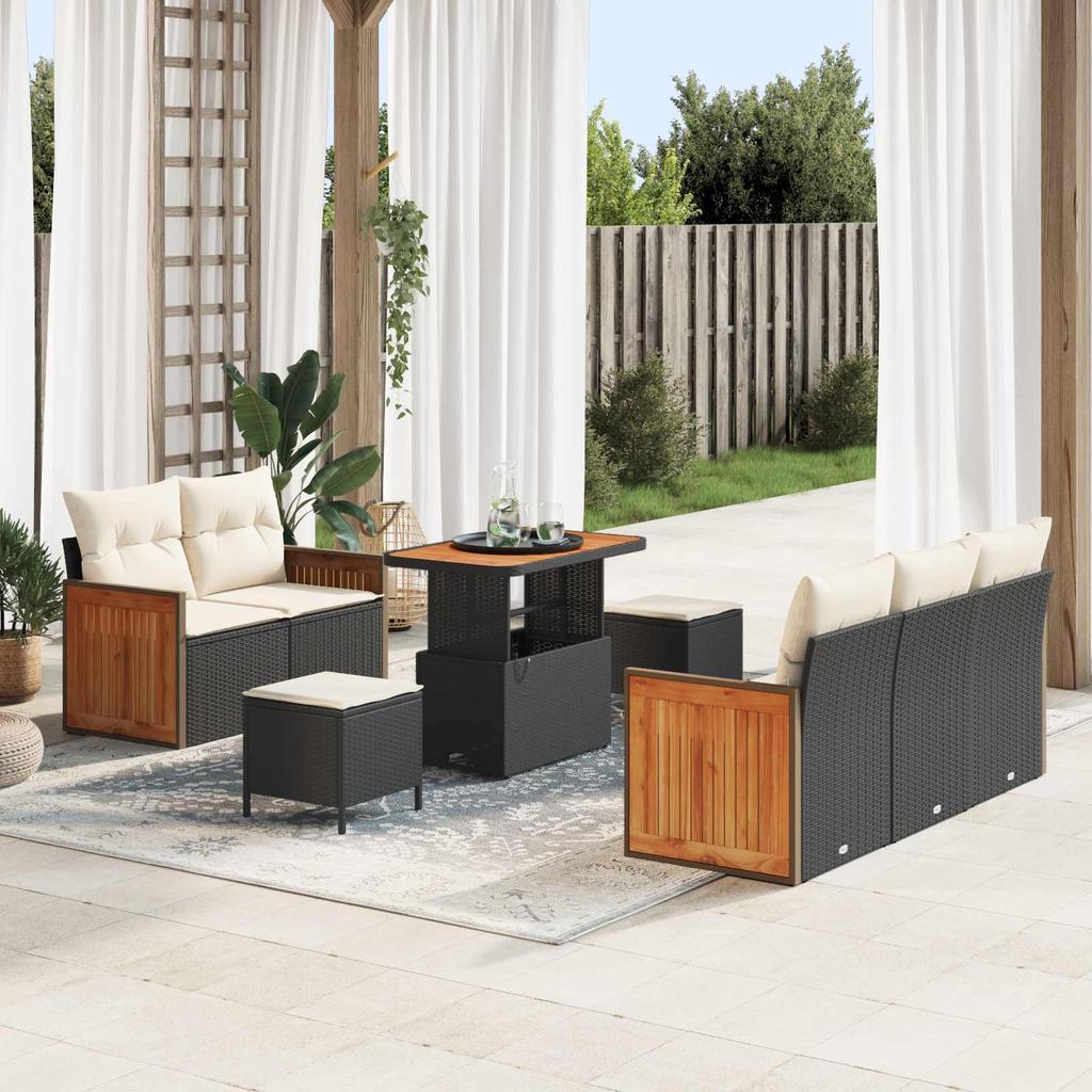 Garden Sofa Set with Cushions 8 pcs Black and Cream