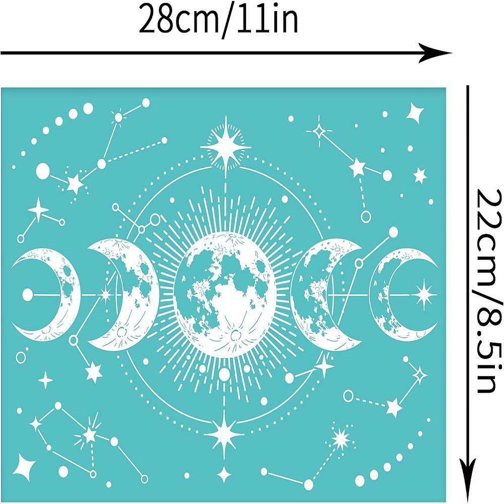 Self-Adhesive Silk Screen Printing Stencil for Painting on Wood DIY Decoration T-Shirt Fabric Turquoise Moon Phase Pattern 220x280mm