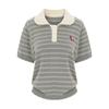SELLY'S Striped Embroidered Collared Short Sleeve Knit_I6A-Ckn011
