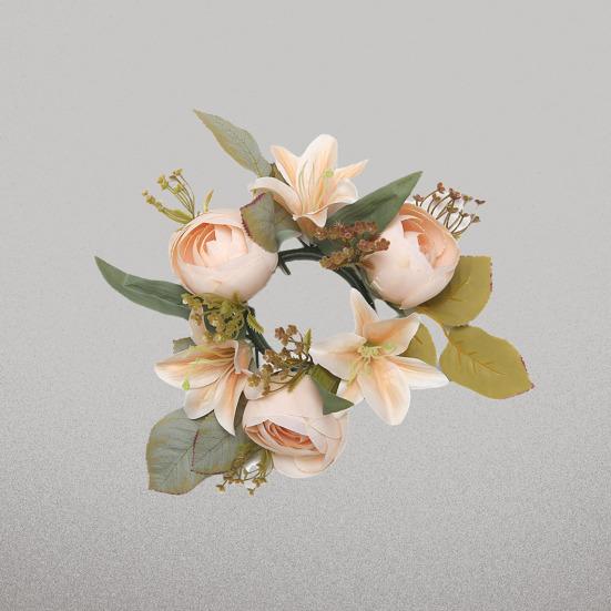 Мини Искусственный Венок Кольцо для Свечи Реалистичная Искусственная Лилия Роза Гирлянда с Пластиковой Основой Декор для Свечи Вина Свадьбы Вечеринка Украшение Центр Стола